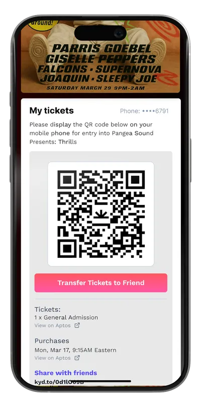 phone with ticket
